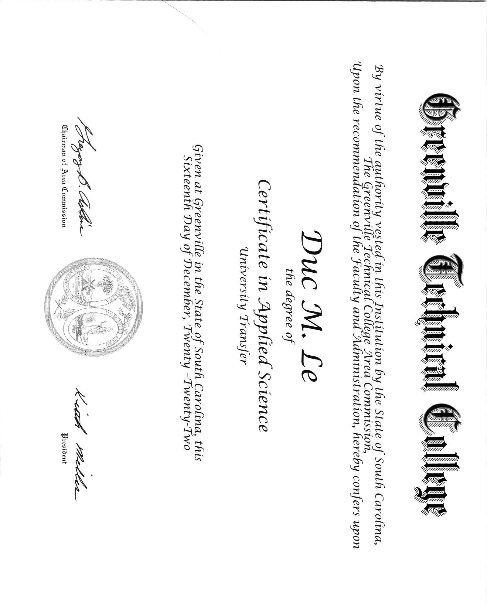 Greenville Certificate