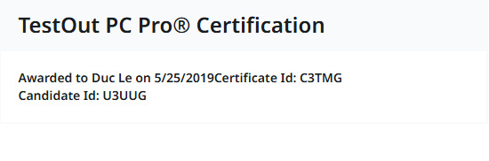 TestOut Certificate